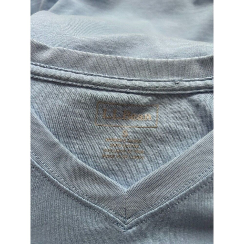 LL Bean OCAR3 Women’s V-neck Long Sleeve T-shirt Size Small Light Blue Cotton - Picture 2 of 7